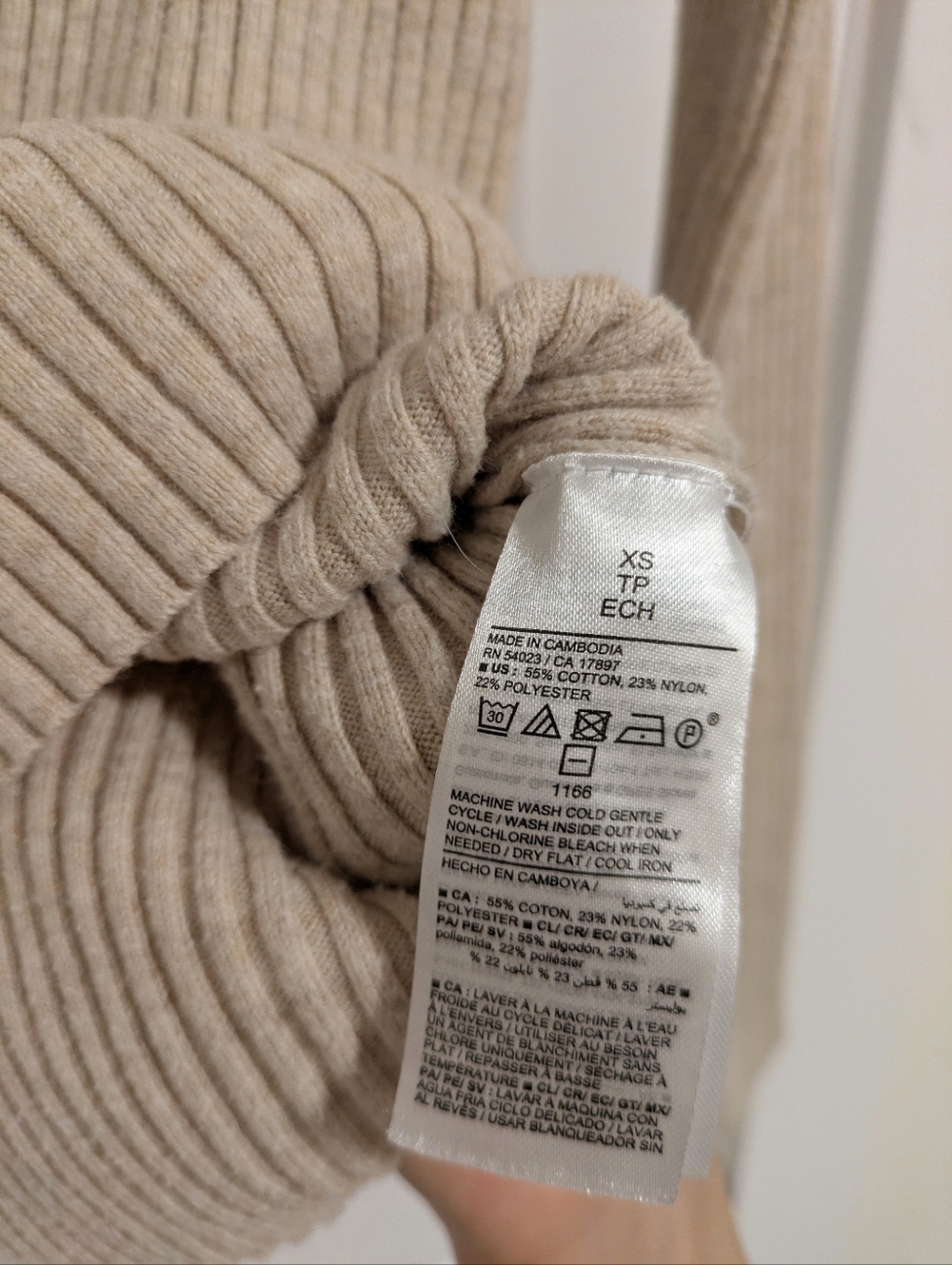 Cotton Ribbed V-Neck Polo Sweater in Beige - Picture 6 of 8